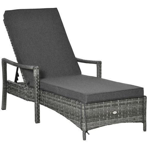 Outsunny Rattan Single Sun Lounger Reclining Chair 4 Adjustable Backrest & Cushion Grey - Uncategorized Sun Lounger