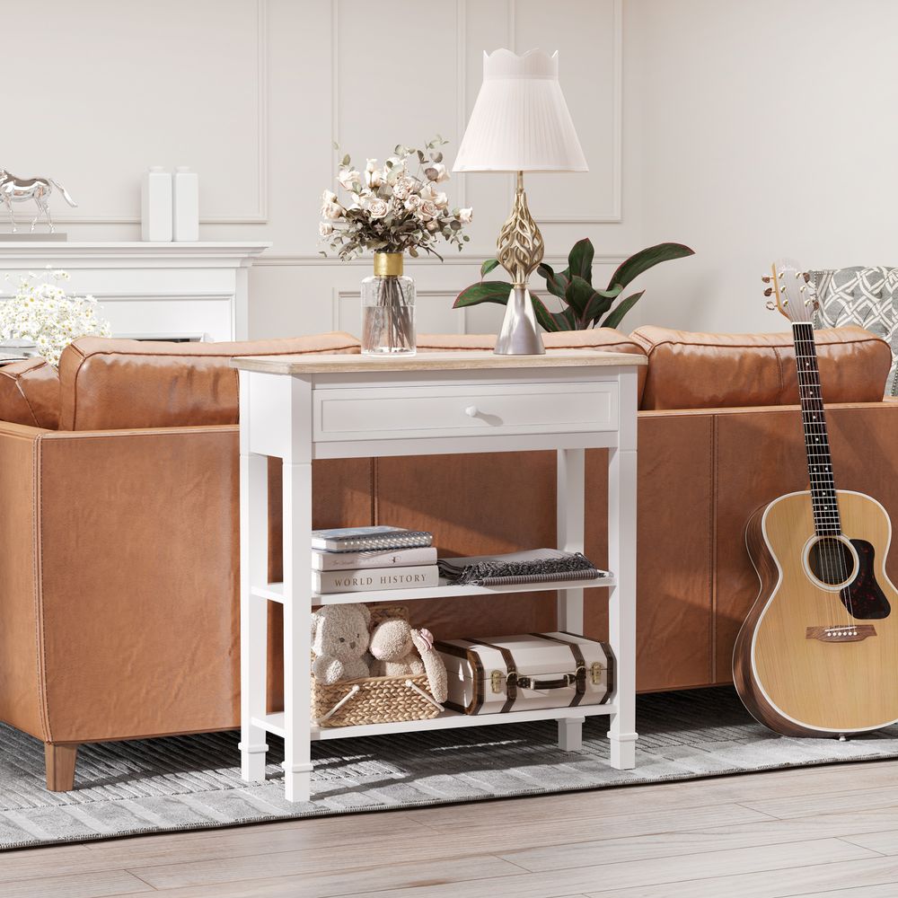 MDF Wide Drawer Console Table White - Console Table from HOMCOM