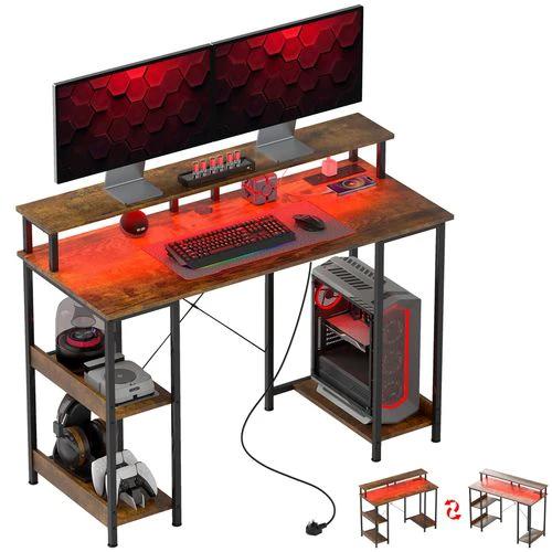 HOMCOM Computer Desk Reversible Home Office Desk with Storage Rustic Brown by HOMCOM