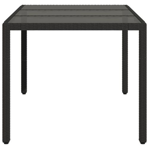 vidaXL Garden Table with Glass Top Black 150x90x75 cm Poly Rattan - Home Symphony