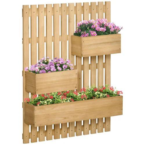 Outsunny Wooden Garden Planters with Trellis Wall-mounted Raised Garden Bed by Outsunny