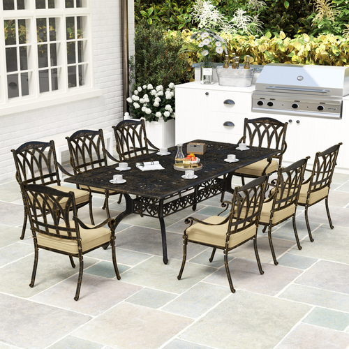 Elegant Nine-Piece Outdoor Dining Set with Cushions and Parasol Hole for Entertaining Guests - Home Symphony