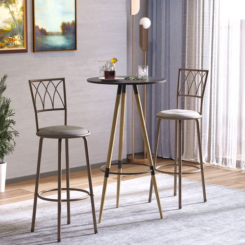 Set of 2 Bar Chairs Swivel Armless Upholstered Metal Frame Barstools - Home Symphony