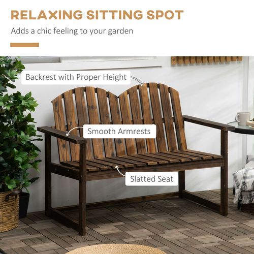 Outdoor Wooden Bench for Two People, Patio Loveseat Chair with Slatted Backrest - Home Symphony