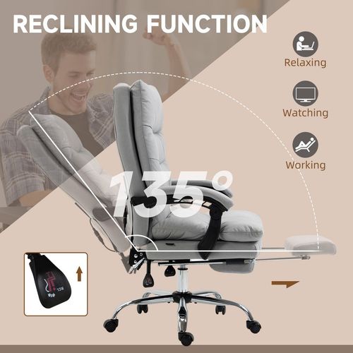 Vinsetto Microfibre Vibration Massage Office Chair with Heat, Footrest, Grey offers reclining comfort for work and relaxation.