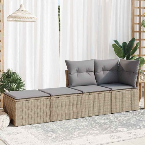vidaXL 2 Piece Garden Sofa Set with Cushions Beige Poly Rattan Acacia - Home Symphony