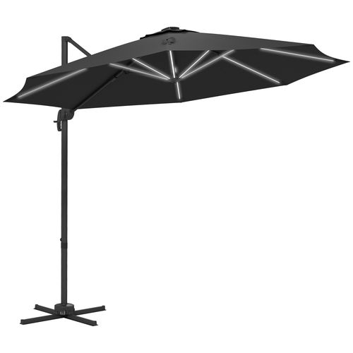 Outsunny 3(m) Solar LED Cantilever Parasol Adjustable Garden Umbrella Dark Grey - Home Symphony