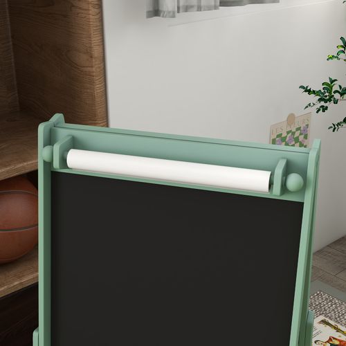 AIYAPLAY Kids Easel with Paper Roll, Blackboard, Whiteboard, Storage, Green - Home Symphony