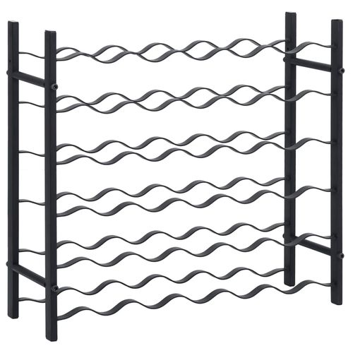 Stylishly store your collection with the Black Iron Wine Rack for 36 Bottles with Modern Design for Wine Enthusiasts.