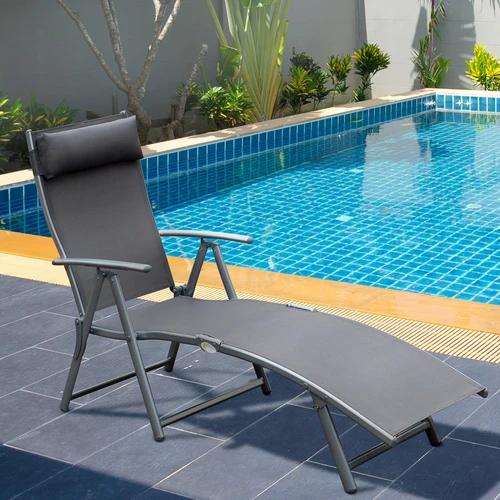 Outsunny Heavy-Duty Sun Lounger Recliner with 7 Adjustable Levels and Foldable Design for Outdoor Relaxation Enthusiasts - Sun Lounger