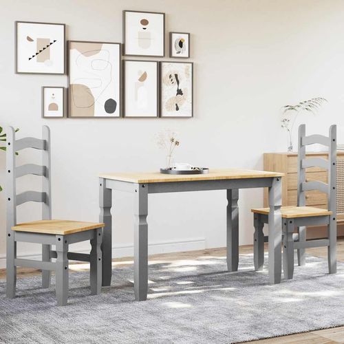 vidaXL 3 Piece Dining Set Panama Grey Solid Wood Pine - Home Symphony