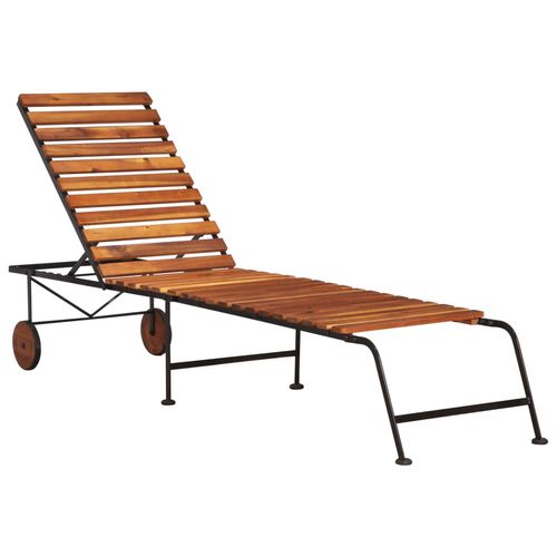 Sun Lounger with Steel Legs Solid Acacia Wood - Home Symphony