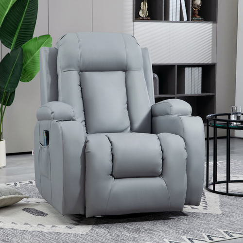 HOMCOM Manual Recliner Chair with 8 Massage Functions and Heat for Ultimate Relaxation in Light Grey - Home Symphony