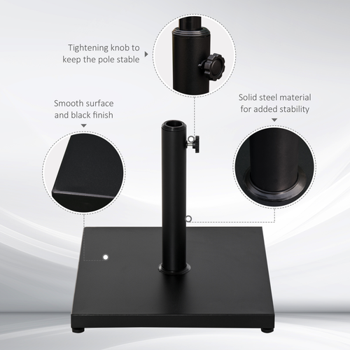 Heavy Duty Steel Adjustable Parasol Base 20 Inch Square Matte Black for Outdoor Umbrella Stability - Home Symphony