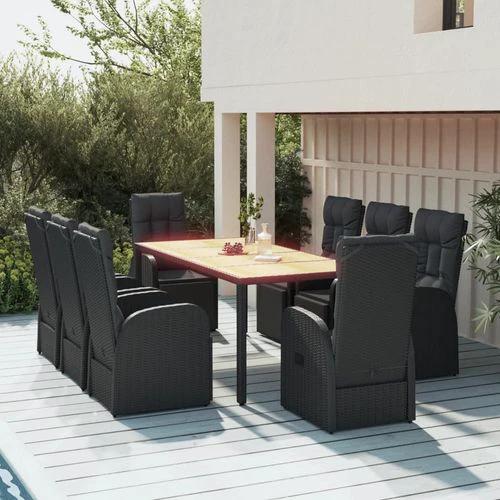 9 Piece Garden Dining Set Black Poly Rattan&Solid Wood Acacia by vidaXL