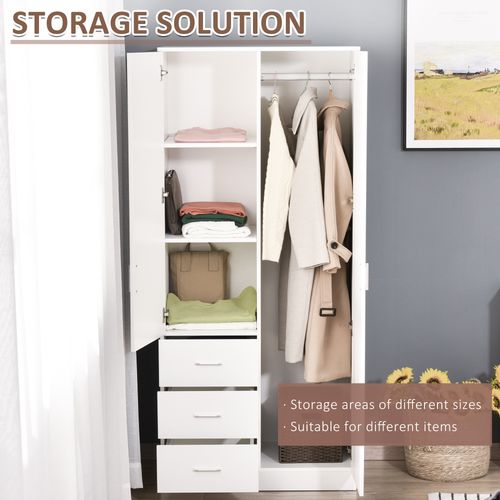 2-Door Wardrobe w/ Adjustable Shelf 3 Drawers for Bedroom, 180cm, White - Home Symphony