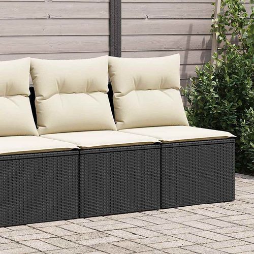 vidaXL 4 Piece Garden Sofa Set with Cushions Black Poly Rattan Acacia - Home Symphony