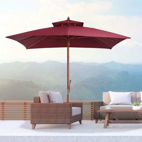 3m Patio Umbrella Bamboo Umbrella Parasol-Wine Red - Home Symphony