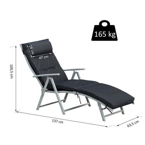 Steel Frame Outdoor Garden Padded Sun Lounger w/ Pillow Black by Outsunny