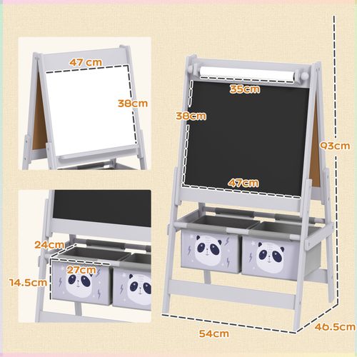 AIYAPLAY Kids Easel with Paper Roll, Blackboard, Whiteboard, Storage, Grey - Home Symphony