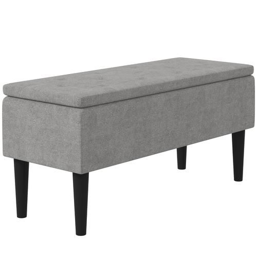 HOMCOM 15" Ottoman Storage Box with Wooden Legs and 47L Storage Capacity, Grey - Home Symphony