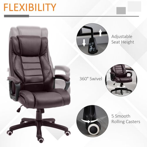 High Back 6 Points Vibration Massage Executive Office Chair, Brown Vinsetto offers adjustable height and smooth rolling casters.