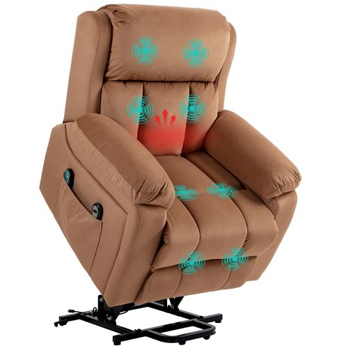 HOMCOM Lift Chair Riser and Recliner Chair with Vibration Massage, Heat, Brown - Home Symphony