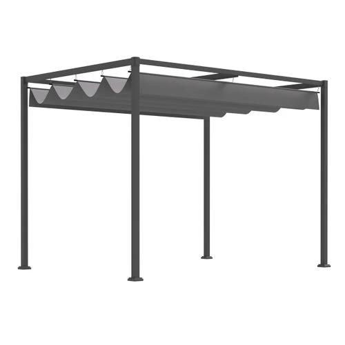 Metal Pergola Gazebo Patio Sun Shelter Grape Tent Retractable Canopy Grey by Outsunny