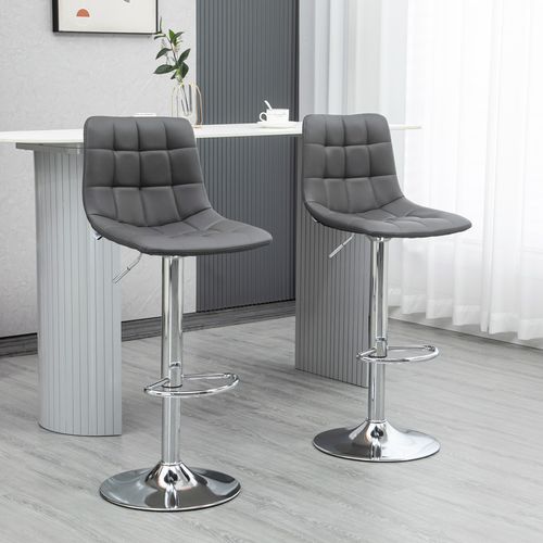 Set of 2, Adjustable Breakfast Dining Stools Swivel and Footrest, Grey - Home Symphony