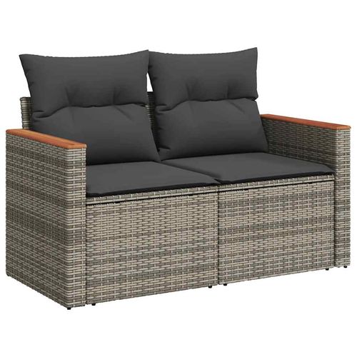 vidaXL 10 Piece Garden Sofa Set with Cushions Grey Poly Rattan Acacia - Home Symphony