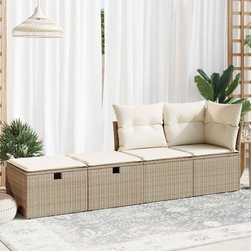 vidaXL 2 Piece Garden Sofa Set with Cushions Beige Poly Rattan Acacia - Home Symphony