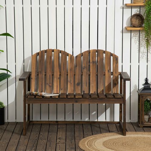 Outdoor Wooden Bench for Two People, Patio Loveseat Chair with Slatted Backrest - Home Symphony