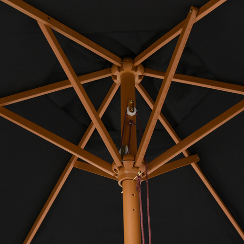 Sturdy Wooden Garden Parasol 2.5m with Ventilated Canopy and Rope Pulley for Outdoor Patios - Home Symphony