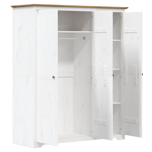 vidaXL Wardrobe BODO White and Brown 151.5x52x176.5cm Solid Wood Pine - Home Symphony