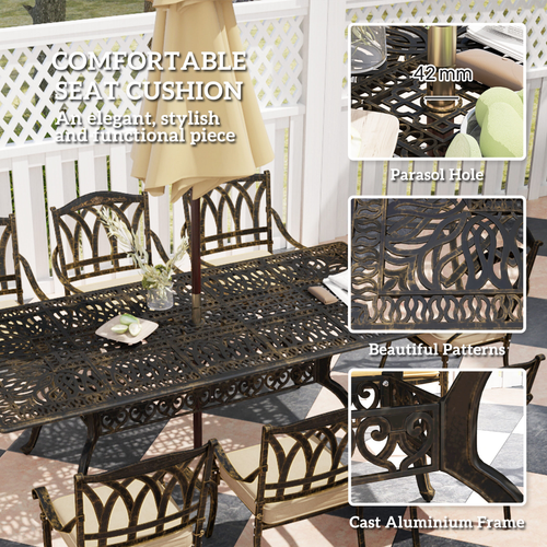 Elegant Nine-Piece Outdoor Dining Set with Cushions and Parasol Hole for Entertaining Guests - Home Symphony