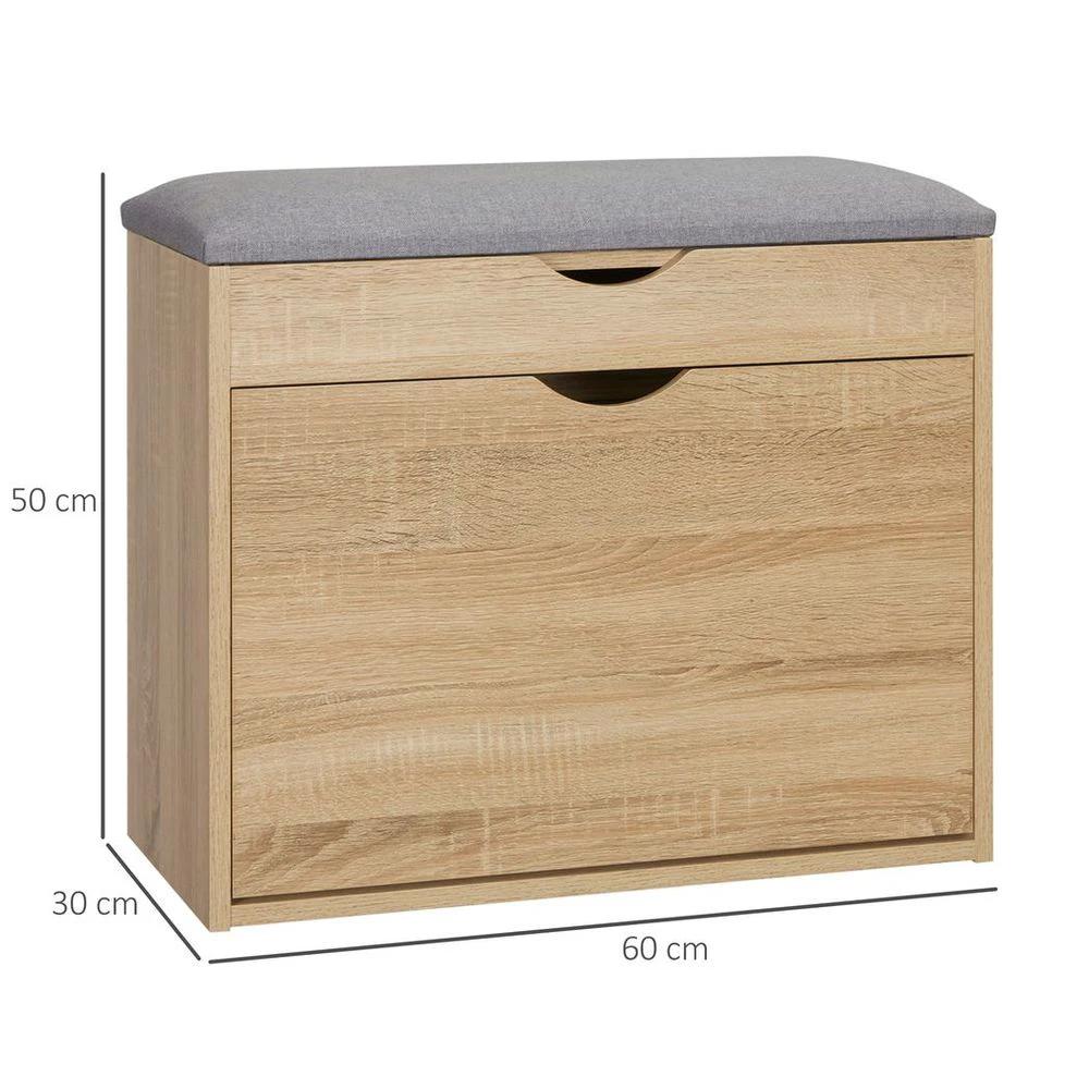 Entryway Shoe Bench with Cushion Storage Cabinet for Living Room Natural by HOMCOM