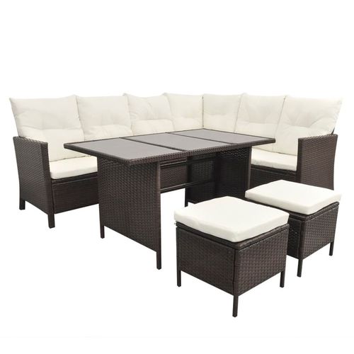 4 Piece Garden Lounge Set with Cushions Poly Rattan Brown - Home Symphony