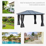 4x3.6m Aluminium Hardtop Gazebo Canopy w/ Polycarbonate Top, Curtains Outsunny by Unbranded