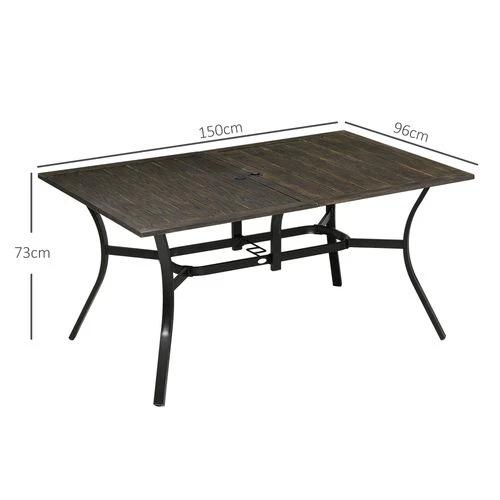 Outsunny Outsunny Garden Table with Parasol Hole for Patio, Deck, Brown, 150 x 96 x 73cm - Garden Table