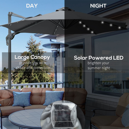 3m Cantilever Patio Umbrella with Solar Powered LED Lights for Outdoor Entertaining - Home Symphony