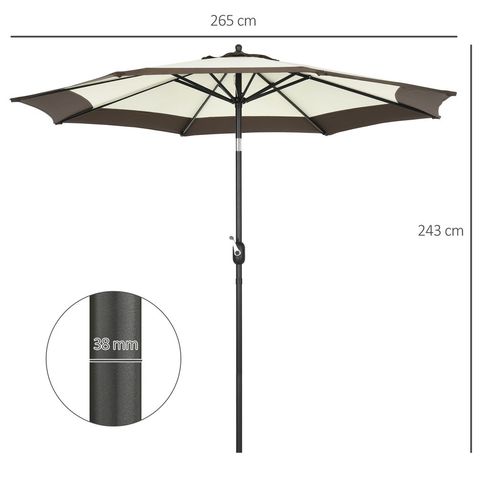 Outsunny 2.7m Garden Parasol Umbrella with 8 Metal Ribs, Tilt and Crank, Coffee - Home Symphony