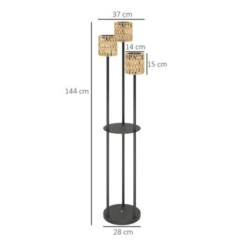 Outsunny Outsunny 3-Light Solar Rattan Floor Lamp with Shelf, Auto On/Off, Yellow - Lamp