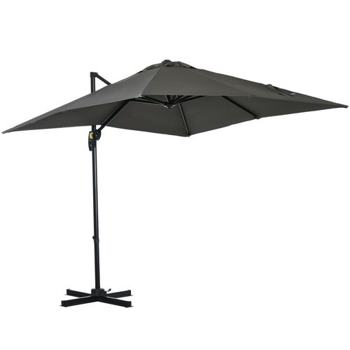 Outsunny Square Cantilever Roma Parasol 360� Rotation w/ Hand Crank, Grey - Home Symphony
