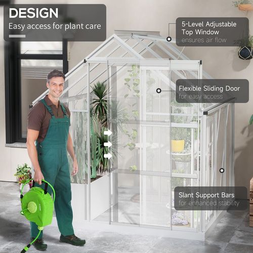 Outsunny 6 x 6ft Walk-In Polycarbonate Greenhouse with Foundation Window Silver - Home Symphony