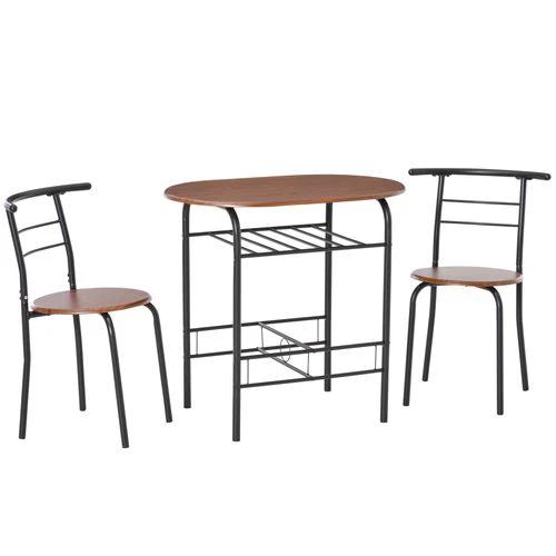 HOMCOM MDF 2-Seater Bar Stool and Table Set w/ Bottle Storage Shelf Wood Tone - Dining Set