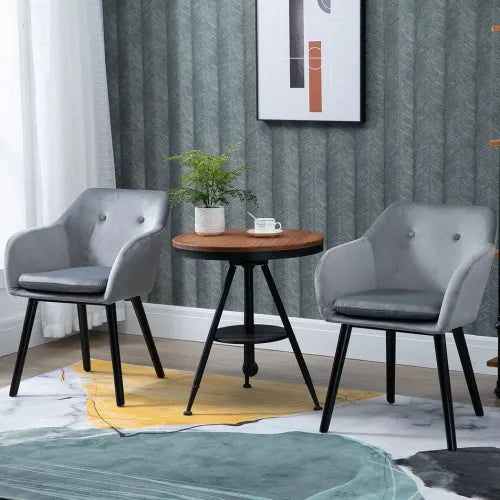 2 Pieces Modern Upholstered Fabric Bucket Seat Dining Room Armchairs - Grey - Home Symphony
