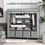 HOMCOM HOMCOM Fabric Wardrobe 166x42.5x169.5 cm with 12 Shelves and 2 Hanging Rails Foldable Closet for Bedroom Storage and Organization - Wardrobe