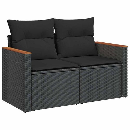 vidaXL 9 Piece Garden Sofa Set with Cushions Black Poly Rattan Acacia - Home Symphony