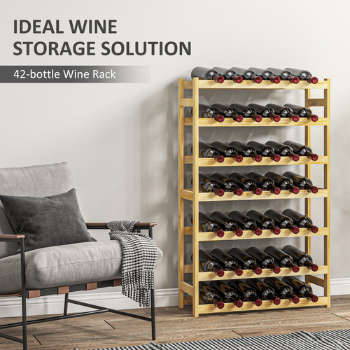 HOMCOM Free Standing Wooden Wine Rack for 42 Bottles with Anti-Tipping Straps for Wine Enthusiasts - Home Symphony