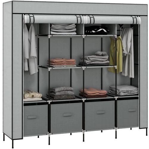 HOMCOM HOMCOM Fabric Wardrobe 166x42.5x169.5 cm with 12 Shelves and 2 Hanging Rails Foldable Closet for Bedroom Storage and Organization - Wardrobe